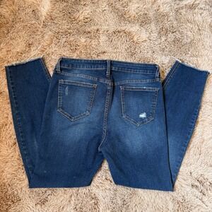 LC Lauren Conrad Distressed Blue Denim Cropped Raw Hem Jeans Size 14